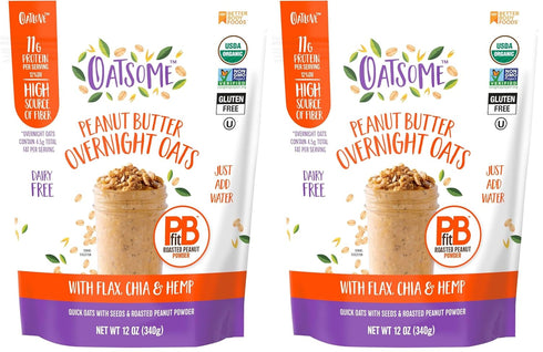 Oatsome PBfit Overnight Oats - Peanut Butter Flavor with Chia Seeds, Flax