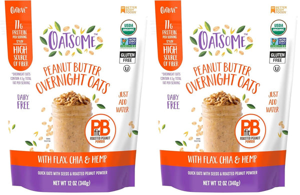 Oatsome PBfit Overnight Oats - Peanut Butter Flavor with Chia Seeds, Flax