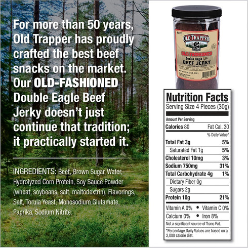 21oz. 80-Piece 10 80 (Pack Old Trapper Double Eagle Beef Jerky, Old-Fashioned Flavor, Jar, Natural Wood Smoked Meat