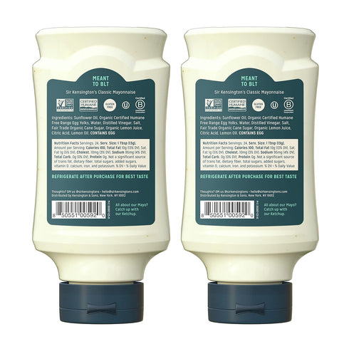 2 Count 12 oz (Pack 2) Sir Kensington's Mayonnaise Classic Mayo Gluten Free Non- GMO Project Verified Shelf-Stable