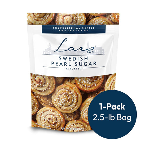 1-Pack, 2.5-lb Lars Own Professional Series Swedish Pearl Sugar Resealable Bag Non-Melting, All-Natural Decorative Nib