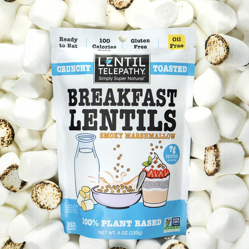 4 oz Lentil Telepathy Smoky Marshmallow Breakfast Lentils, Crunchy High Protein Cereal & Granola Alternative, Plant