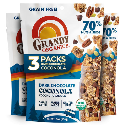 Grandy Organics Dark Chocolate Coconola Granola, Certified Organic Gluten Free Granola, Grain