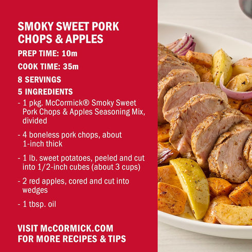 45 1 oz (Pack 12) McCormick Seasoning Mix, Smoky Sweet Pork Chops & Apples, Hearty, Brown Sugar, Bourbon, Hickory