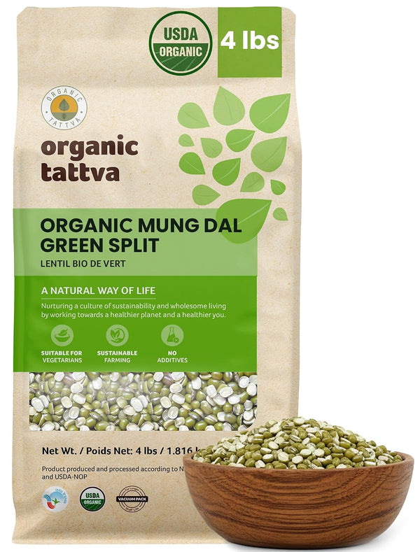 Organic Tattva Moong Dal (4 lbs) - Split Mung Beans Green Lentils
