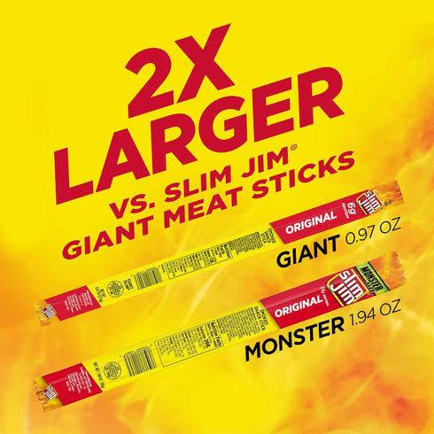 1.94 oz. (18 Count) Slim Jim Monster Smoked Meat Sticks, Original Flavor, High Protein