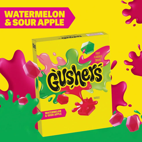 20 Pack, 16 oz Gushers Fruit Flavored Kids Snacks, Watermelon and Sour Apple Flavor, Pouches, Family