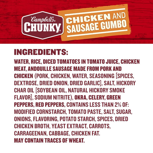 16.1 oz 8) (Pack 2) Campbells Chunky Soup, Chicken and Sausage Gumbo, Can (Case