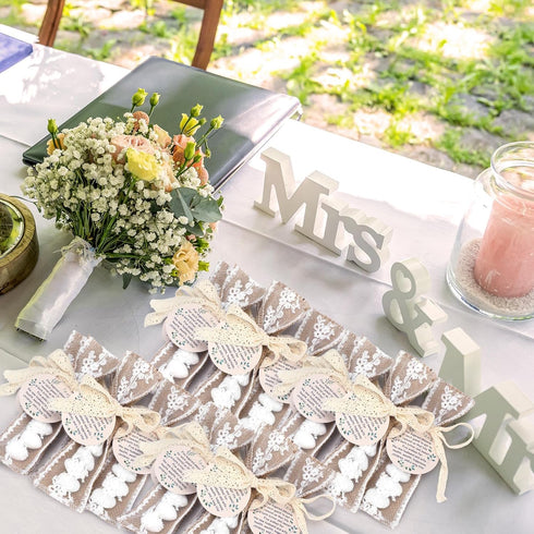 60 Set Packaging Woanger Wedding Almond Candy Favors for Guests Include Lace and Greeting Card bridal Souvenirs