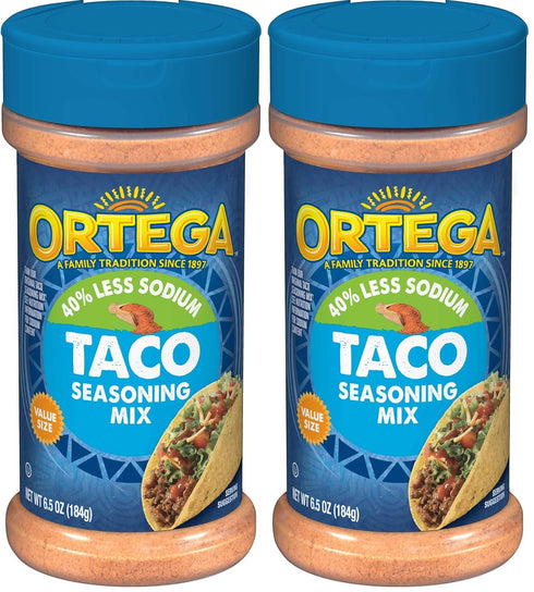 Ortega Seasoning Mix, 40% Less Sodium Taco, 6.5 Ounce (Pack of 2)