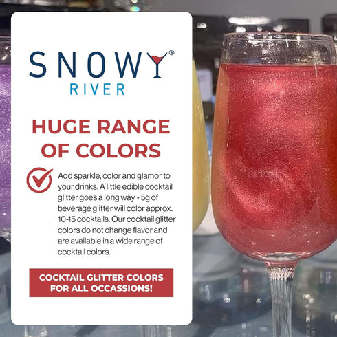 Snowy River Edible Cocktail Glitter, All Natural Edible Beverage Glitter for Cocktails, Wine, Champagne, 4 Gram, Red