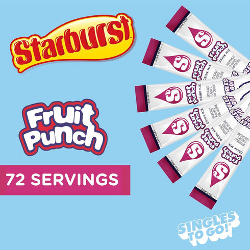 Starburst Singles To Go Powdered Drink Mix - Fruit Punch, Sugar-Free Drink Powder, Just Add Water, 6 Count (Pack of 12)