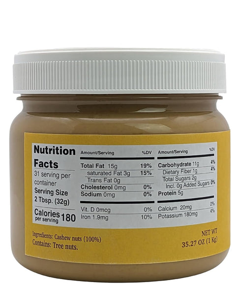 35 Oz (1kg) 100% Nutural World - Smooth Cashew Nut Butter - Great Taste Award Winner - pure single ingredient