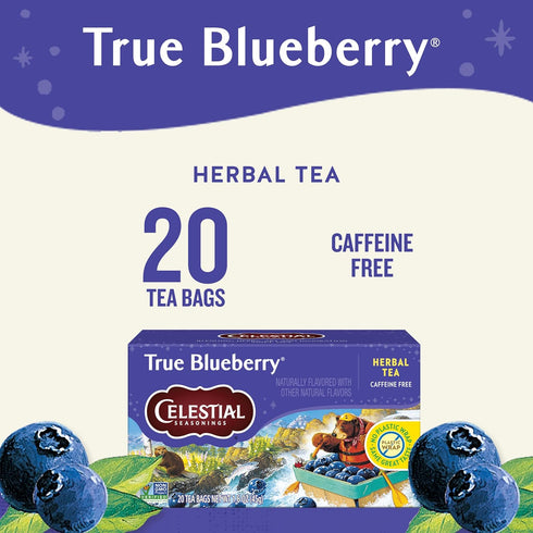 20 (Pack 6) Celestial Seasonings True Blueberry Herbal Tea Bags, Caffeine Free, Bags Box