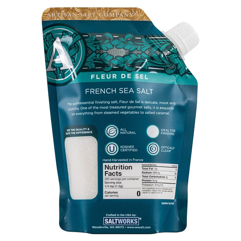 15 SALTWORKS Artisan Salt Company Fleur de Sel French Flower of Salt, Pour Spout Pouch, Ounce