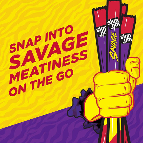 3.0 oz. (12 Count) Slim Jim Savage Smoked Meat Sticks, Original Flavor, High Protein