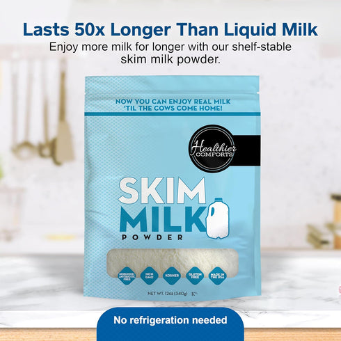 (48oz) Healthier Comforts Skim Milk Powder | Fat Free, Shelf Stable | Kosher, Gluten Free, Non-GMO, Hormone
