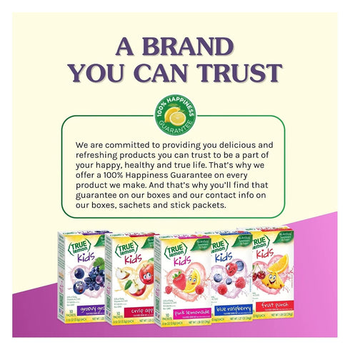 (10 Packets) TRUE LEMON KIDS Strawberry Banana Hydration for Kids No Artificial Sweeteners Low Sugar Water Flavoring