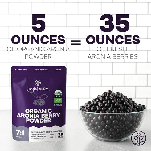 5 Immunity, Jungle Powders Organic Aronia Berry Powder Ounce Bag Freeze Dried Chokeberry Extract from Whole Aronia