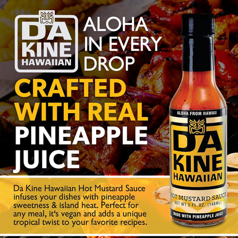 Da Kine Hawaiian 5 oz. 3-Pack) Hot Mustard Sauce - Made with Pineapple Juice for Meat Tenderizing, Ideal for Dipping