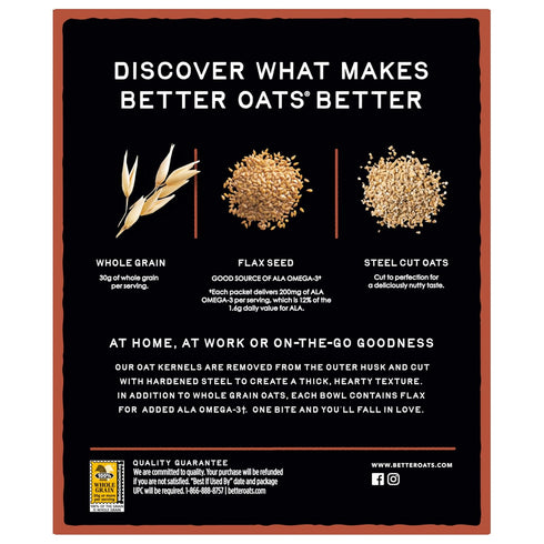 Better Oats Packets, 10 (Pack 6) Steel Cut Instant Oatmeal Maple and Brown Sugar Flavor with Flax Seeds, Quick-Cooking