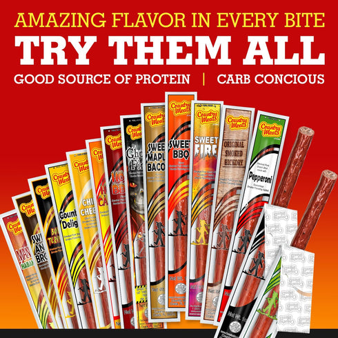 Country 0 (24 Meats, Meat Sticks, Trans Fat, USDA Certified, Good Source of Protein, Carb Conscious Snack Meat Sticks
