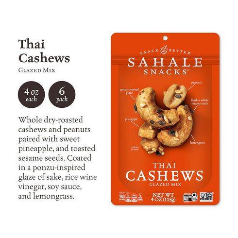 4 (Pack 6) Sahale Snacks Thai Cashews Glazed Mix, Ounces