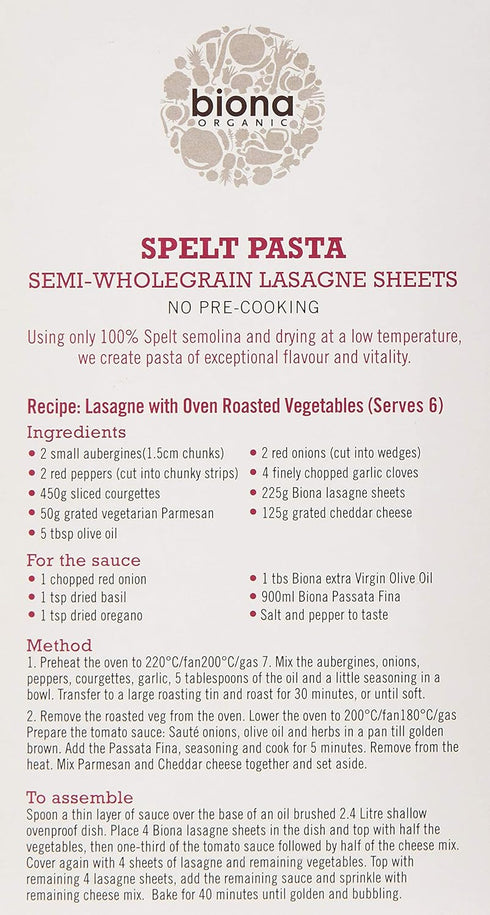 Biona 250 Organic Spelt Lasagne, GR