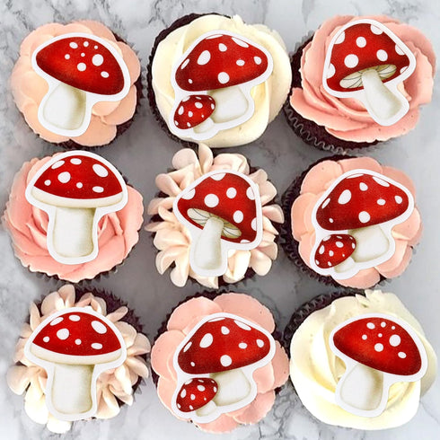 40Pcs Edible Red Mushroom Cupcake Toppers Cute Mushroom Cupcake Picks Mushrooms Drink Topper for Plant Theme Baby