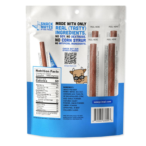 4g 50 15 Pack New Primal Snack Mates Beef & Honey Sticks, Healthy Snacks for Kids, Low Sugar High Protein Back