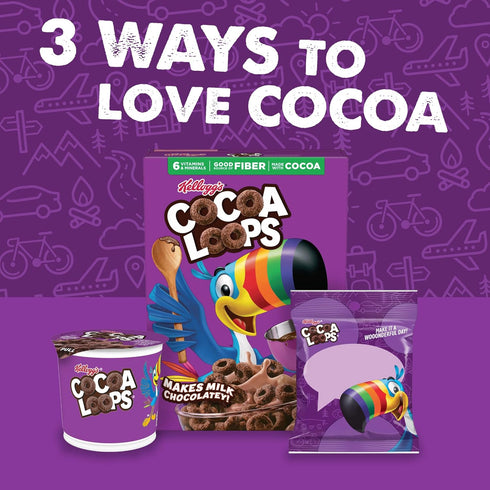 Packs 9.5oz (10 Kellogg's Cocoa Loops Go Cereal, Kids Snacks, Lunch Snacks, Original, Box Pouches)