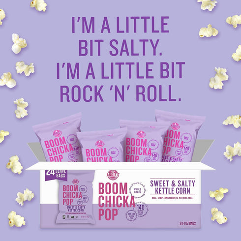 1 oz. (Pack 24) Angie's BOOMCHICKAPOP Sweet & Salty Kettle Corn Popcorn, Individual Bag