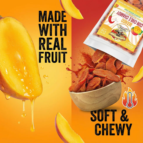 16 oz. Chili Chamoy Mango Slices, Bag of Authentic Mexican Dry Fruit Candy, Sweet and Spicy Flavor, Fresh and Natural