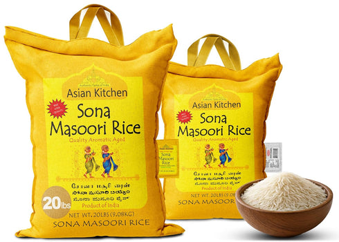 20-Pound 20lbs (9.08kg) Asian Kitchen White Sona Masoori Aged Rice Bag, Short Grain Rice ~ All Natural | Gluten