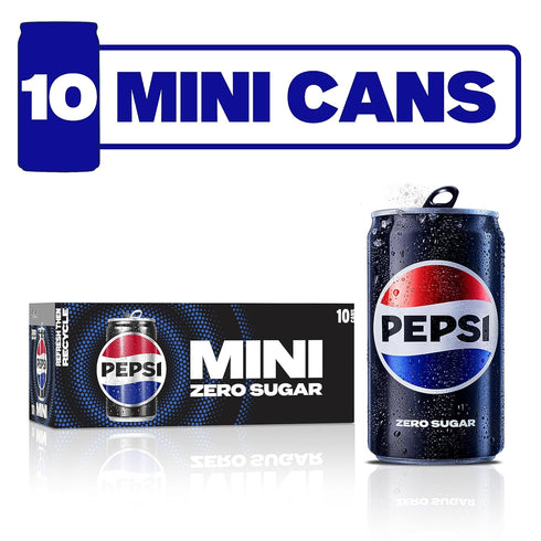 7.5 packs 10) (Packaging Pepsi Zero Sugar Soda, Ounce Mini Cans, (Two of May Vary)