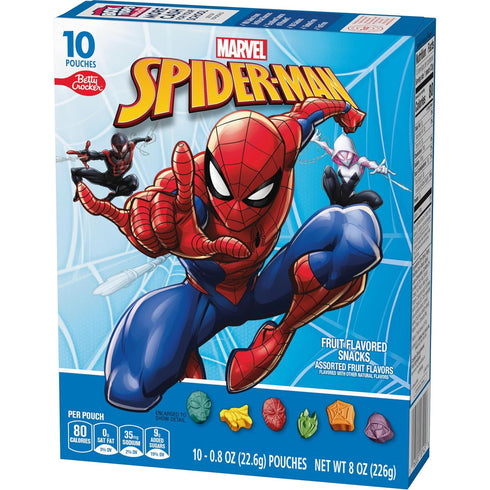 10 (Pack 8) Spiderman Fruit Flavored Snacks, Treat Pouches, Gluten Free, ct