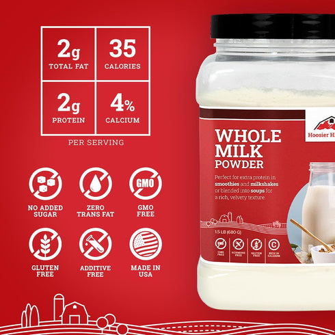 1.5LB (Pack 1) Hoosier Hill Farm Whole Milk Powder