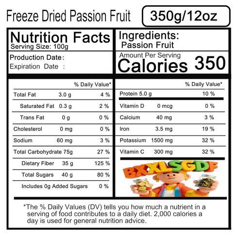 12.3oz (350g) 100% Premium Freeze Dried Passion Fruit - No Sugar Added | Tropical Flavor for Drinks, Baking & Smoothies