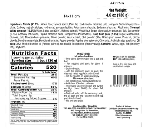 24-Pack (4.6 oz 105 4 VIFON Mixed Salted Egg Instant Noodles, Hot Flavor (M Trn Trng Mui Cay), / g each) | Dried Mix |