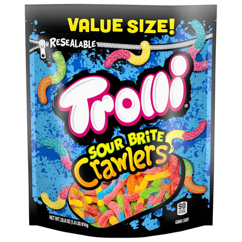 Gummy 28.8 oz Trolli Sour Brite Crawlers, Candy, Cherry-Lemon, Strawberry-Grape & Orange-Lime, Sweet and Sour, Worms