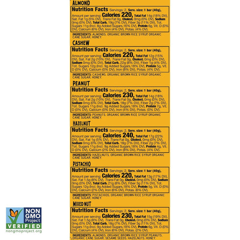 40 6 Pack, (40g Pack 12) South Snacks Crunchy Nut Bars, Mix of Variety Touch of Honey, Natural Protein Bar
