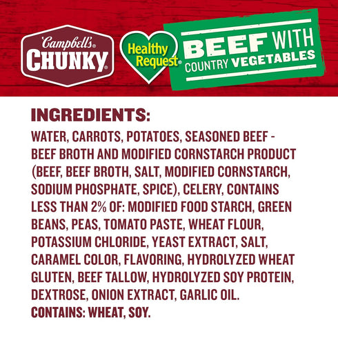 Country 16.3 Oz Campbells Chunky Healthy Request Soup, Beef Soup with Vegetables, Can