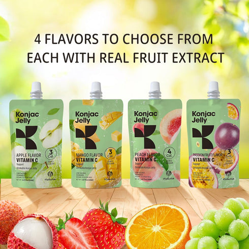 Pack, 10 Hethstia Konjac Jelly Variety Drinkable Jelly Pouches-Peach, Mango, Passion Fruit, Green Apple, Gluten-Free