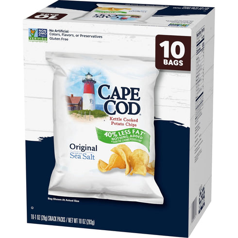 1 Oz 10 Cape Cod Potato Chips, Less Fat Original Kettle Chips, Snack Bags, Ct