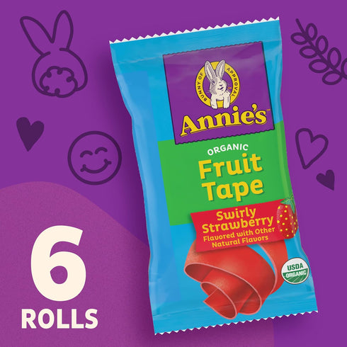 6 4.5 oz Annie's Organic Fruit Tape, Swirly Strawberry, Non-GMO and Organic Fruit Flavored Snacks, Rolls
