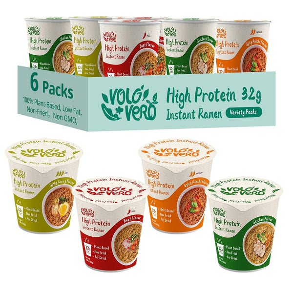 VOLO VERO High Protein (32g) Ramen Noodles Cup Variety Pack, Plant-Based, Non-Fried,