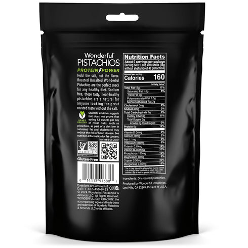16 Wonderful Pistachios In-Shell Unsalted Nuts, Ounce Resealable Bag, Protein Snacks, Gluten Free, Healthy Snacks