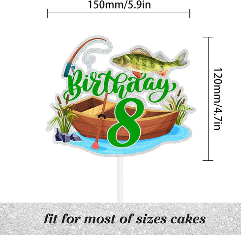 LIANGSS 8th (8th) Adorable Fishing Boat Birthday Cake Topper Boys Girls Bass Fish Decorations, Little Angler Party