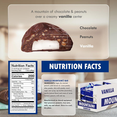 15 1.6oz Almond Roca Case of Vanilla Mountain Bars - Individually Wrapped Chocolate Candy Bite Size Bars - Chocolate