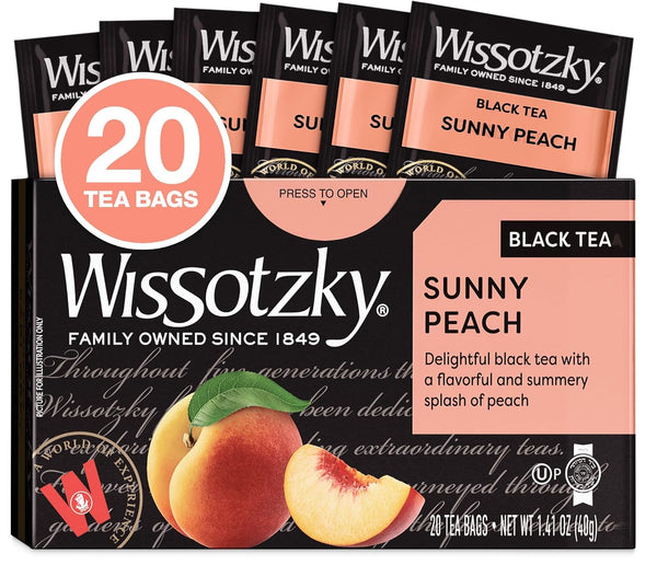 Wissotzky Sunny Peach Black Tea Bags, 20 Count | Antioxidant Rich | Fruity Delight | Black Tea